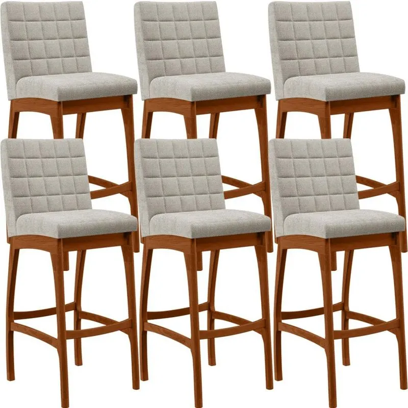 Kit 06 Banquetas Altas Para Cozinha Sala De Jantar Fixa Mila B04 Bouclê Creme - Lyam Decor