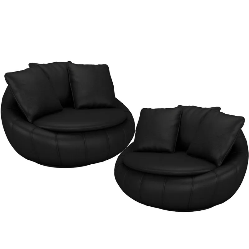 Kit 02 Poltronas Para Sala De Estar Decorativa Giratória Kira M03 Couríssimo Preto - Lyam Decor - Lyam Decor