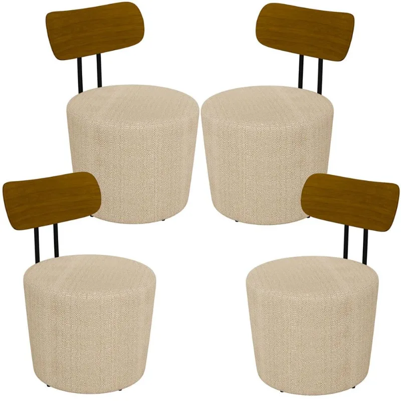 Kit 04 Poltronas Para Sala De Estar Decorativa Base Fixa Luara M03 Linho Bege - Lyam Decor - Lyam Decor