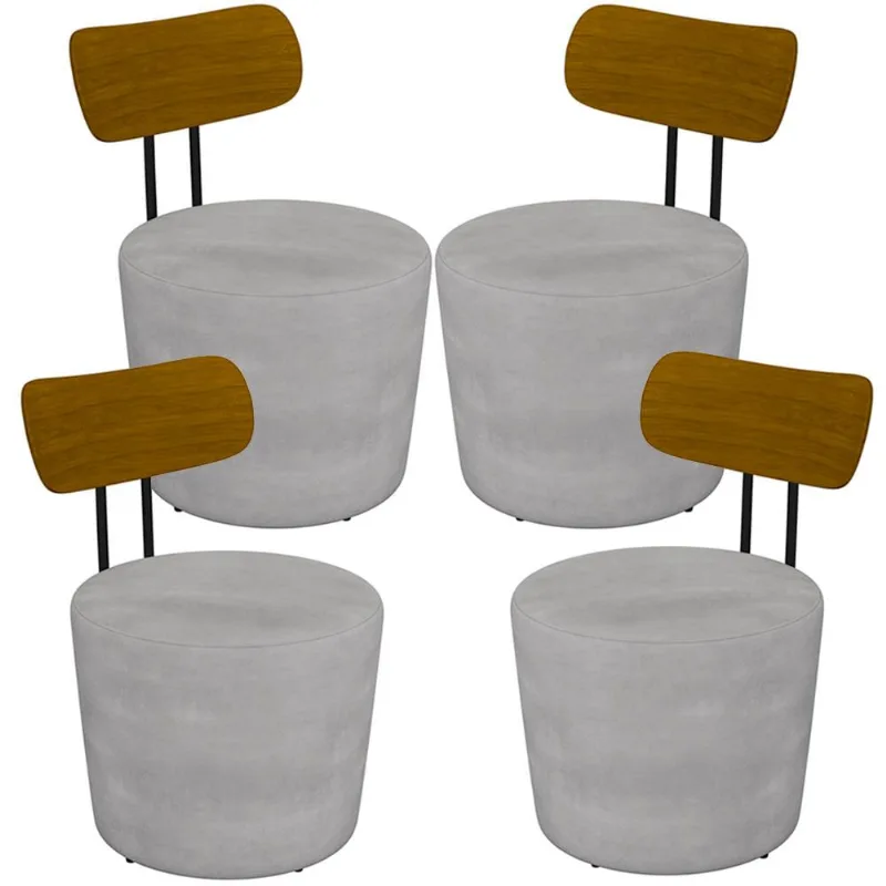 Kit 04 Poltronas Para Sala De Estar Decorativa Base Fixa Luara M03 Veludo Cinza - Lyam Decor - Lyam Decor