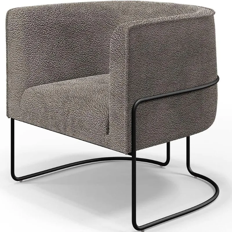 Poltrona Para Sala De Estar Decorativa Fixa Base Aço Preto Betina D02 Bouclê Bege - Lyam Decor - Lyam Decor