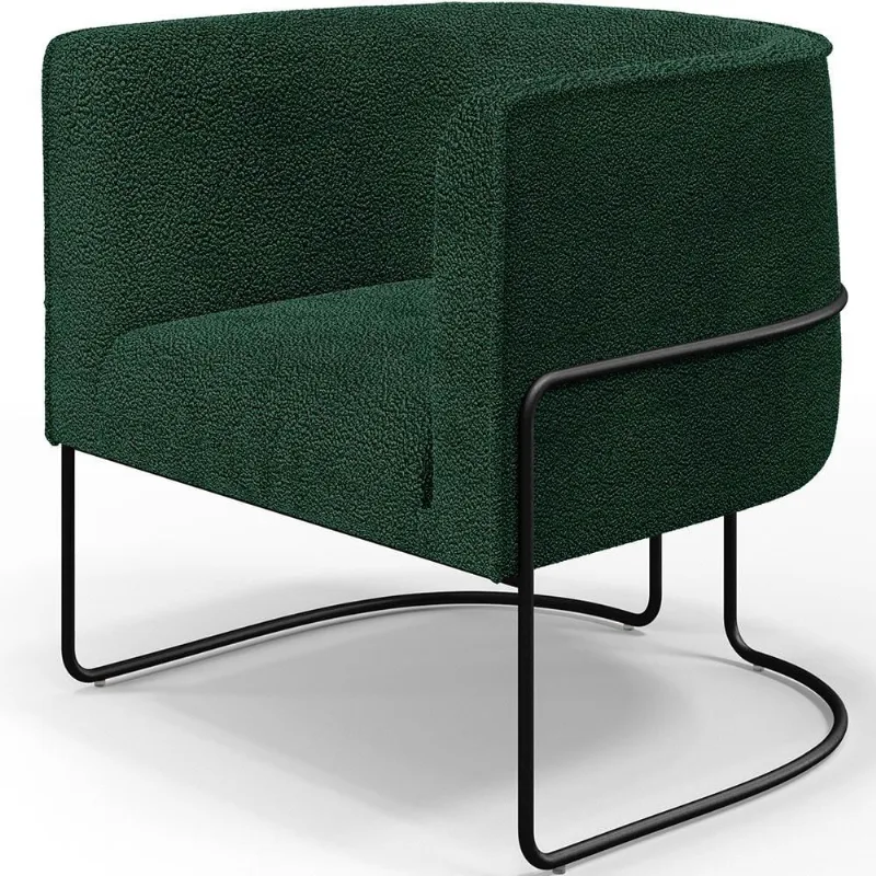 Poltrona Para Sala De Estar Decorativa Fixa Base Aço Preto Betina D02 Bouclê Verde - Lyam Decor - Lyam Decor