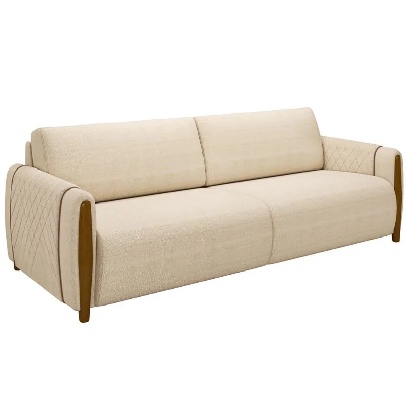 Sofá 02 Lugares Para Sala De Estar Pés Em Madeira 168 cm Flora M03 Linho Bege - Lyam Decor - Lyam Decor