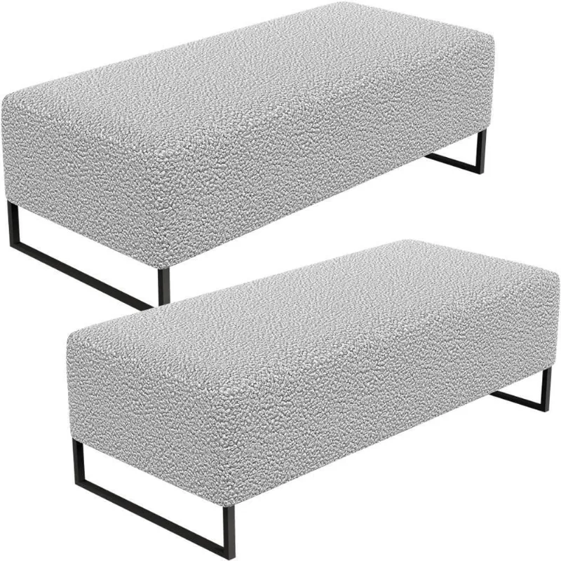 Kit 02 Puffs Decorativo Bali W01 120X50cm Bouclê Cinza