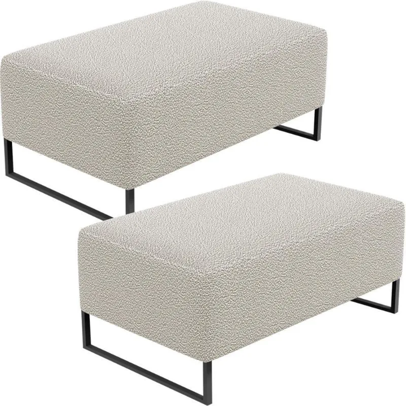 Kit 02 Puffs Decorativo Cléo 90Cm W01 Preto Bouclê Creme