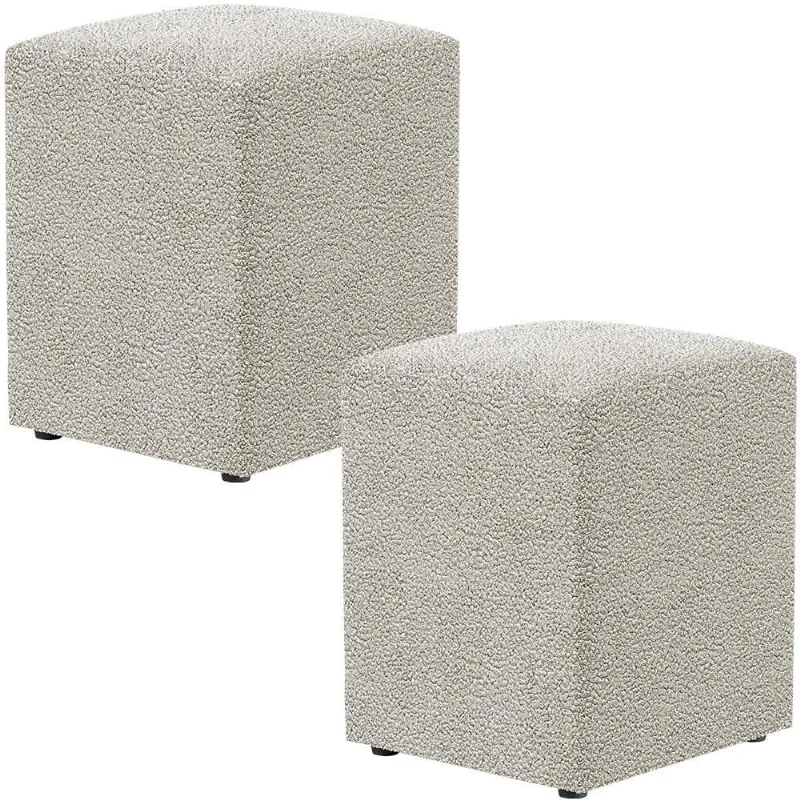 Kit 02 Puffs Quadrado Decorativo L02 Bouclê Creme - Lyam Decor