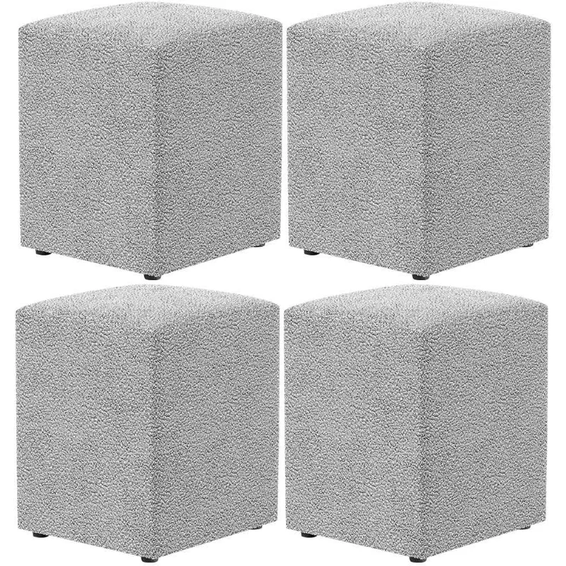 Kit 04 Puffs Quadrado L02 Decorativo Bouclê Cinza - Lyam Decor