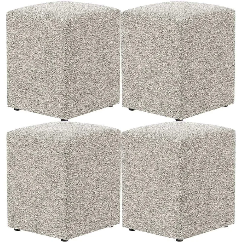 Kit 04 Puffs Quadrado L02 Decorativo Bouclê Creme - Lyam Decor