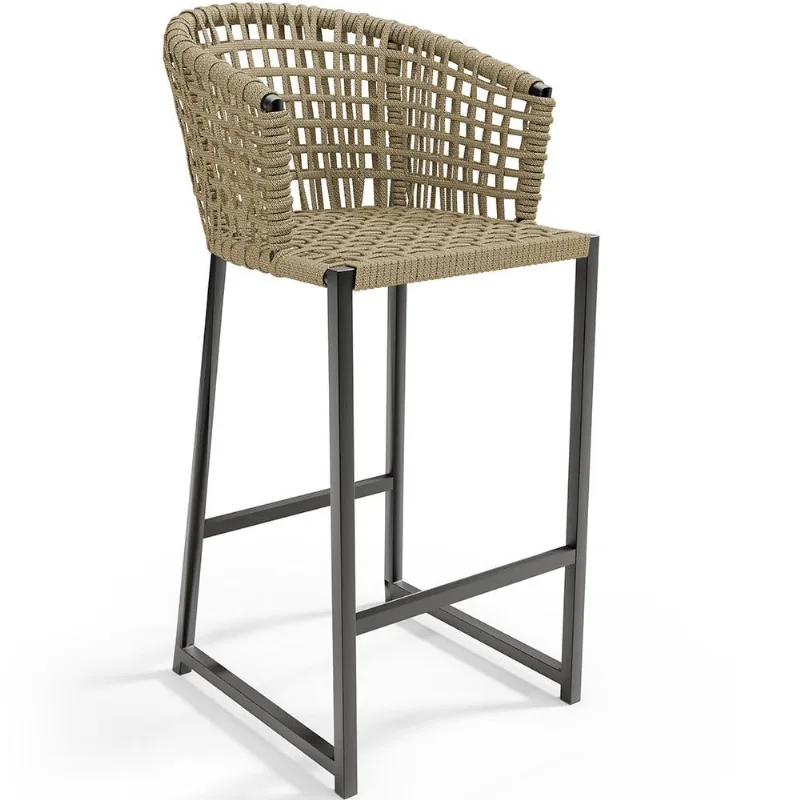 Banqueta Decorativa Para Área Gourmet Cozinha Varanda Corda Náutica Porto D04 Bege - Lyam Decor - Lyam Decor