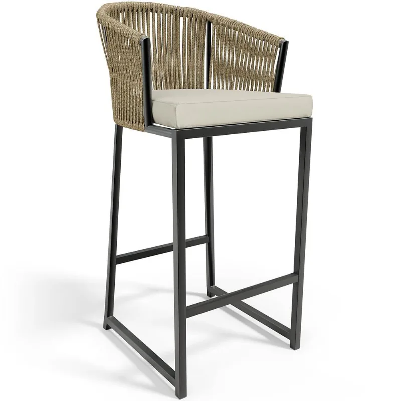 Banqueta Decorativa Para Área Gourmet Cozinha Varanda Corda Náutica Sunset D04 Bege - Lyam Decor