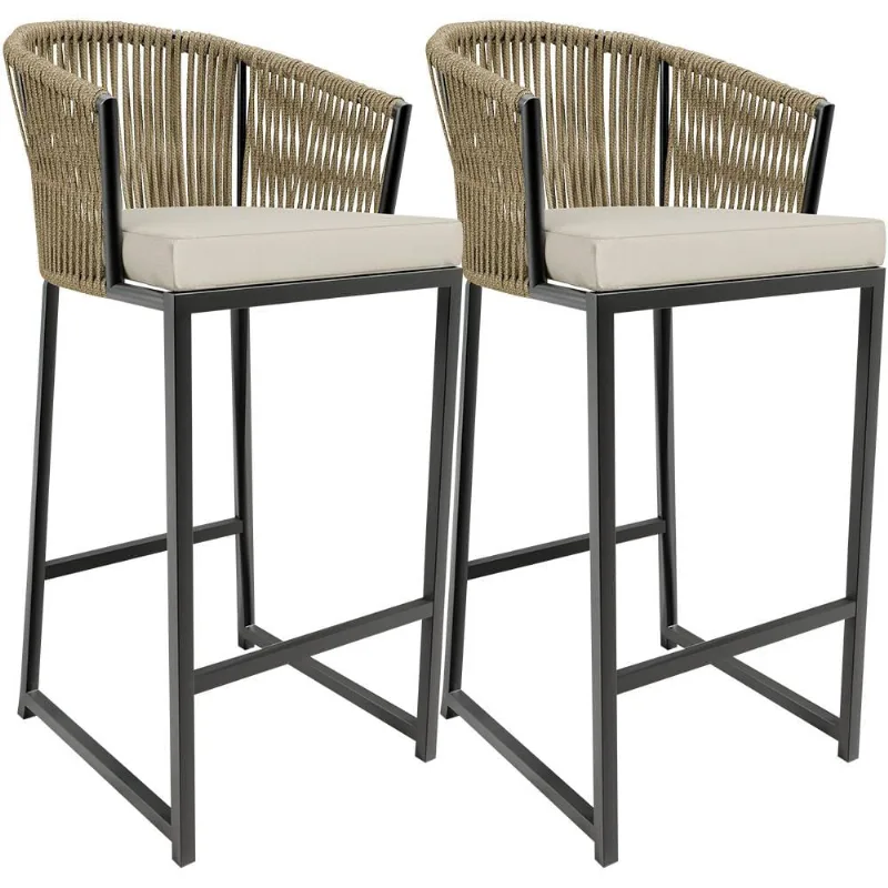 Kit 02 Banqueta Para Área Gourmet Cozinha Varanda Corda Náutica Sunset D04 Bege - Lyam Decor - Lyam Decor