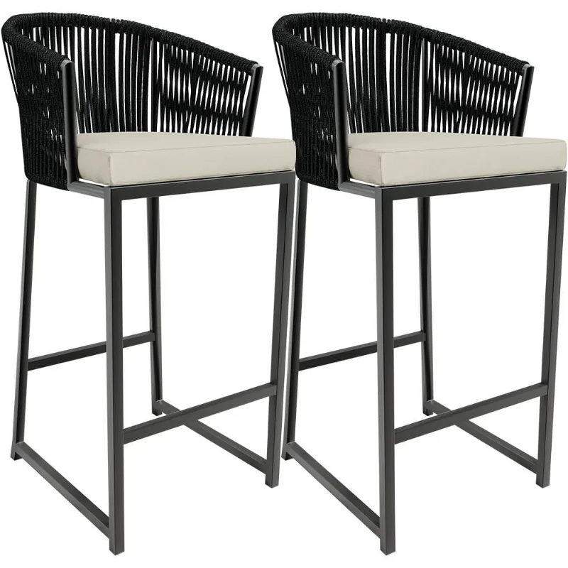 Kit 02 Banqueta Para Área Gourmet Cozinha Varanda Corda Náutica Sunset D04 Preto - Lyam Decor - Lyam Decor