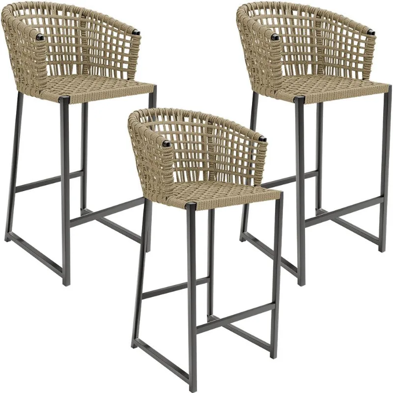 Kit 03 Banqueta Para Área Gourmet Cozinha Varanda Corda Náutica Porto D04 Bege - Lyam Decor - Lyam Decor