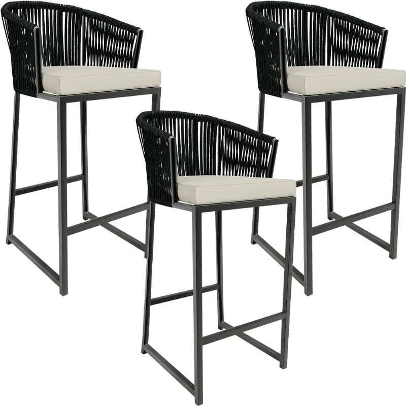 Kit 03 Banqueta Para Área Gourmet Cozinha Varanda Corda Náutica Sunset D04 Preto - Lyam Decor - Lyam Decor