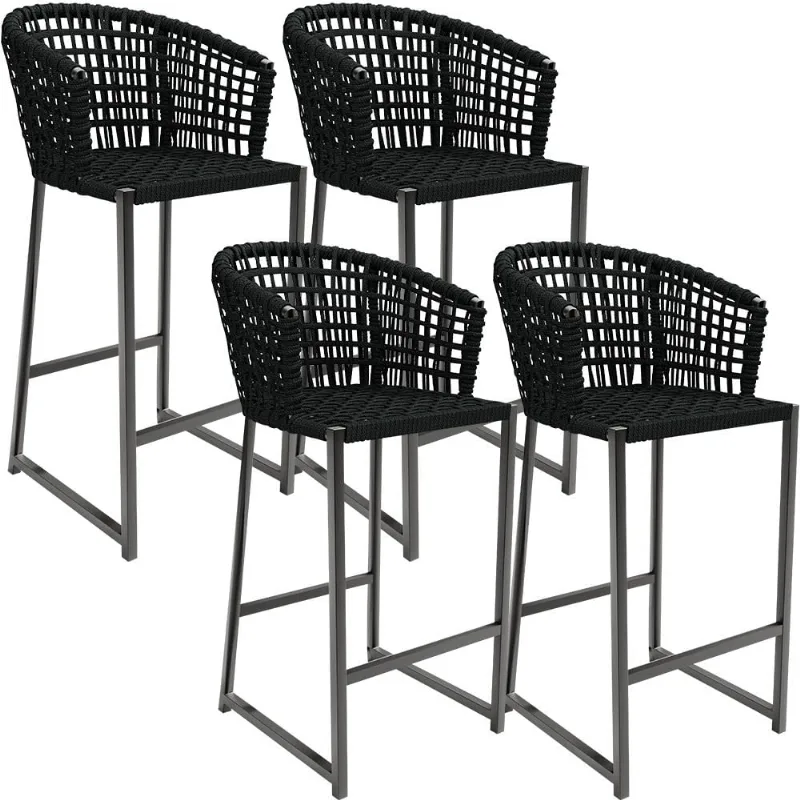 Kit 04 Banqueta Para Área Gourmet Cozinha Varanda Corda Náutica Porto D04 Preto - Lyam Decor