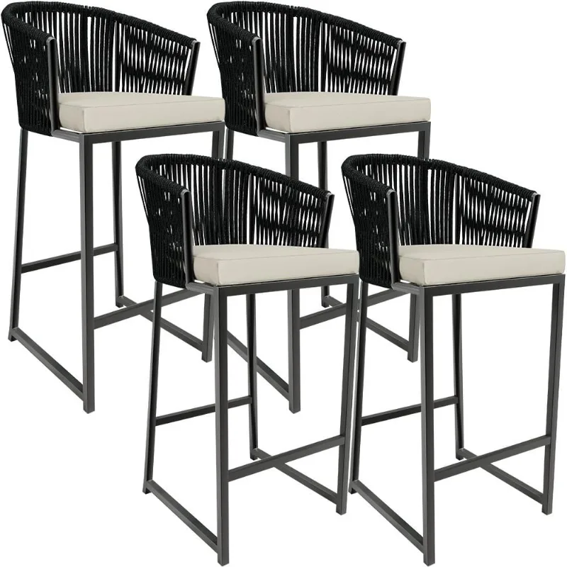 Kit 04 Banqueta Para Área Gourmet Cozinha Varanda Corda Náutica Sunset D04 Preto - Lyam Decor - Lyam Decor
