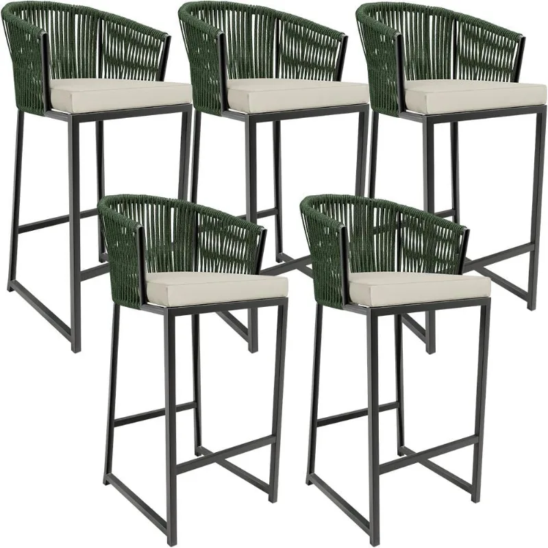 Kit 05 Banqueta Para Área Gourmet Cozinha Varanda Corda Náutica Sunset D04 Verde - Lyam Decor