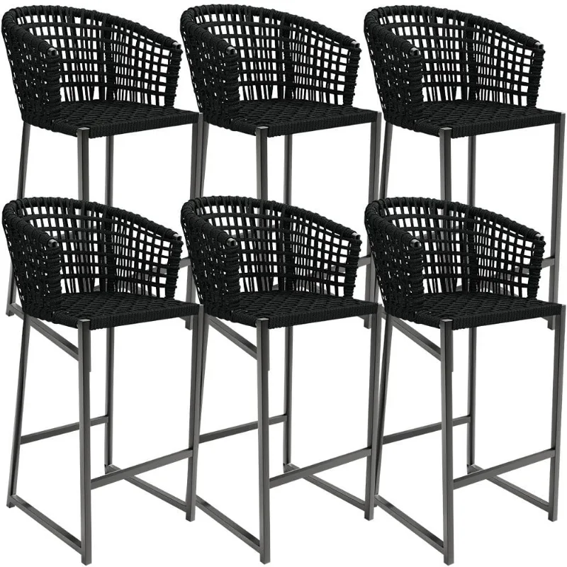 Kit 06 Banqueta Para Área Gourmet Cozinha Varanda Corda Náutica Porto D04 Preto - Lyam Decor