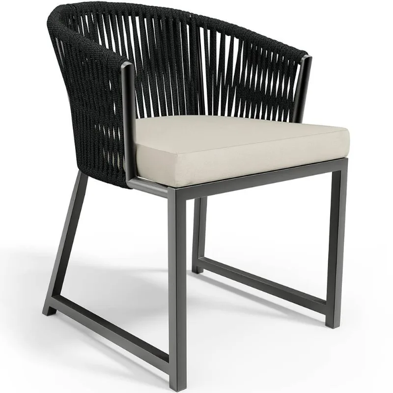 Cadeira Decorativa Para Área Gourmet Cozinha Varanda Corda Náutica Bethari D04 Preto - Lyam Decor