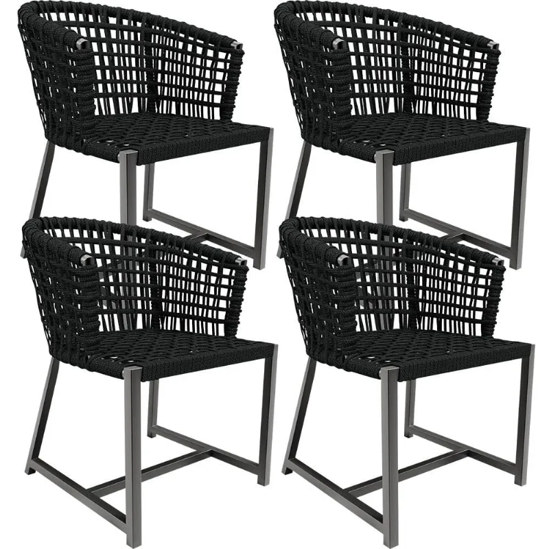 Kit 04 Cadeiras Decorativas Para Área Gourmet Cozinha Corda Náutica Belize D04 Preto - Lyam Decor