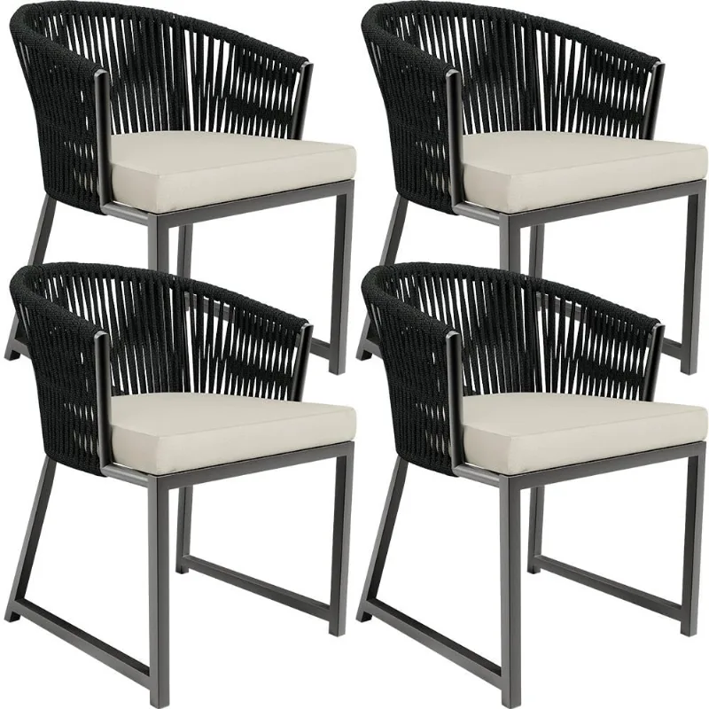 Kit 04 Cadeiras Decorativas Para Área Gourmet Cozinha Corda Náutica Bethari D04 Preto - Lyam Decor