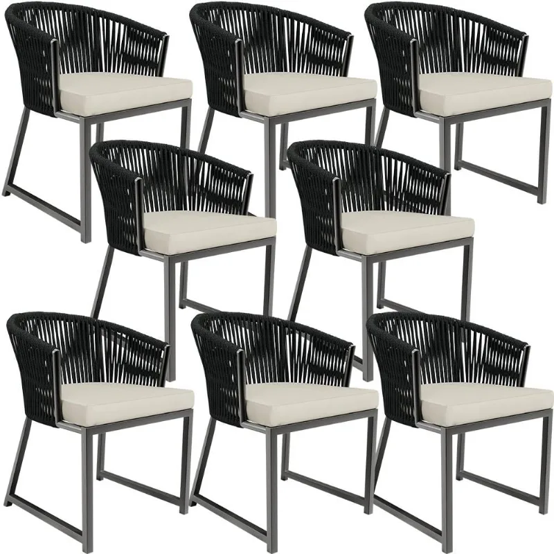Kit 08 Cadeiras Decorativas Para Área Gourmet Cozinha Corda Náutica Bethari D04 Preto - Lyam Decor - Lyam Decor
