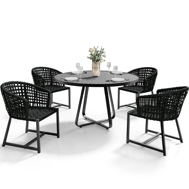 Kit Mesa Wine Com 4 Cadeira Área Externa Espaço Gourmet Corda Náutica Belize D04 Preto - Lyam Decor - Lyam Decor