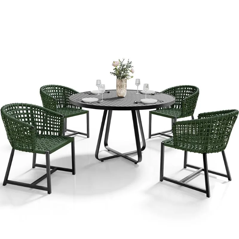 Kit Mesa Wine Com 4 Cadeira Área Externa Espaço Gourmet Corda Náutica Belize D04 Verde - Lyam Decor - Lyam Decor