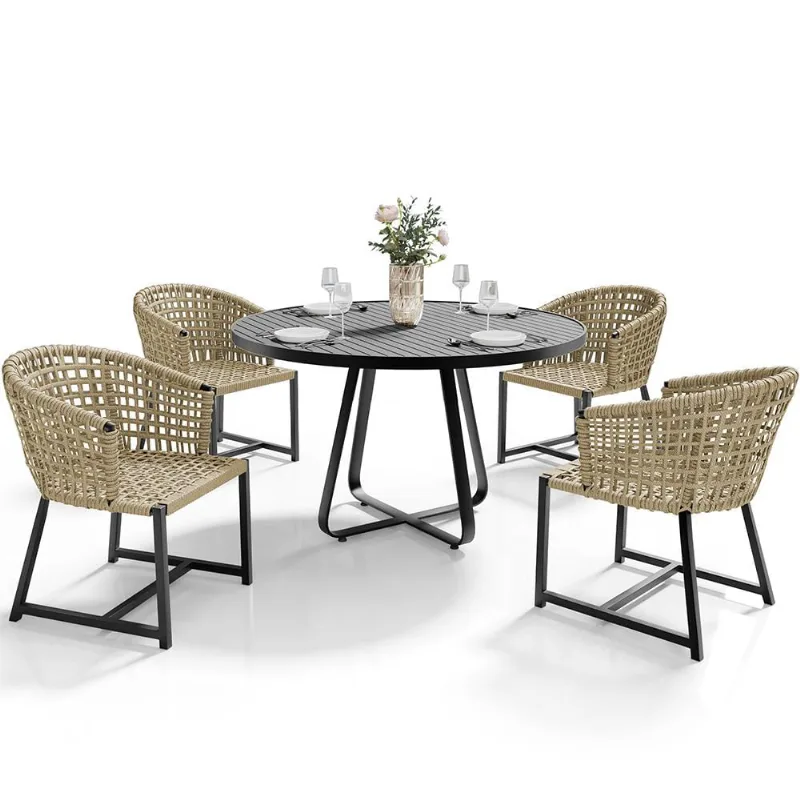 Kit Mesa Wine Com 4 Cadeiras Área Externa Espaço Gourmet Corda Náutica Belize D04 Bege - Lyam Decor - Lyam Decor