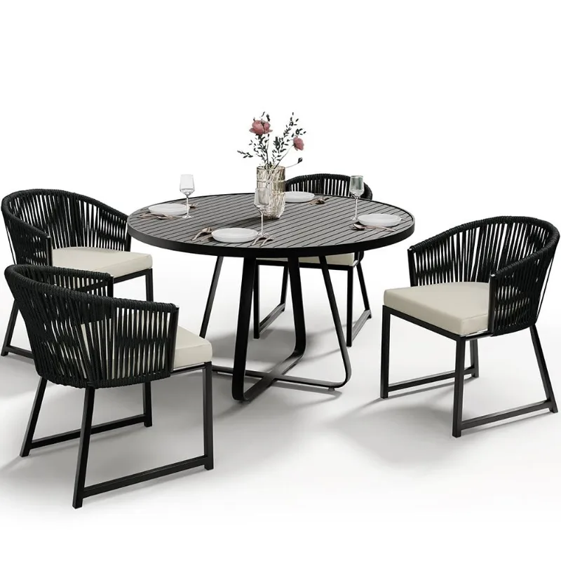 Kit Mesa Wine E 4 Cadeiras Área Externa Espaço Gourmet Corda Náutica Bethari D04 Preto - Lyam Decor