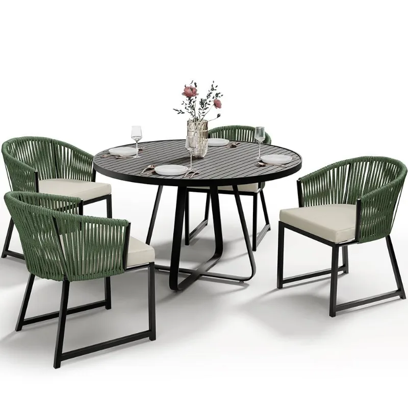 Kit Mesa Wine E 4 Cadeiras Área Externa Espaço Gourmet Corda Náutica Bethari D04 Verde - Lyam Decor