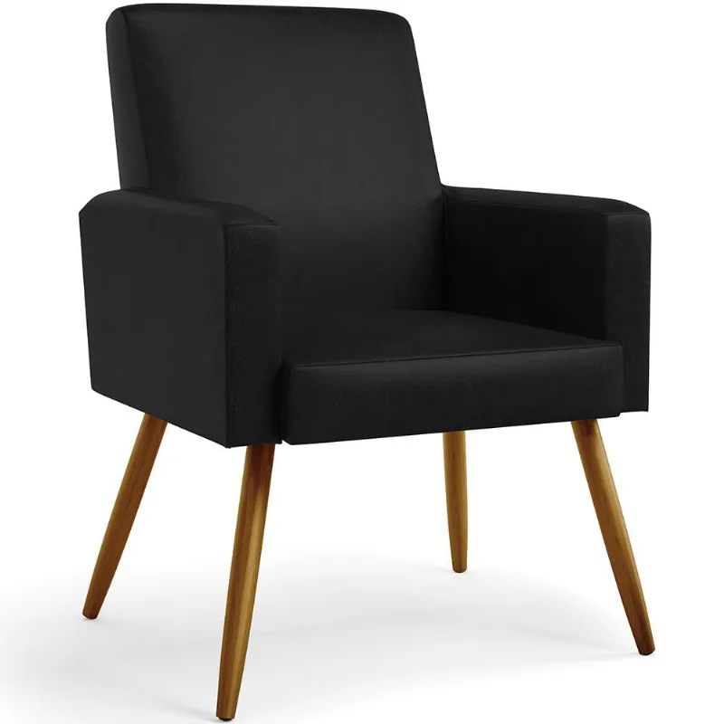 Poltrona Decorativa Para Sala De Estar Maria W01 Pés Palito Couríssimo Preto - Lyam Decor