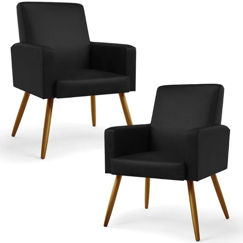Kit 02 Poltronas Decorativa Para Sala De Estar Maria W01 Pés Palito Couríssimo Preto
