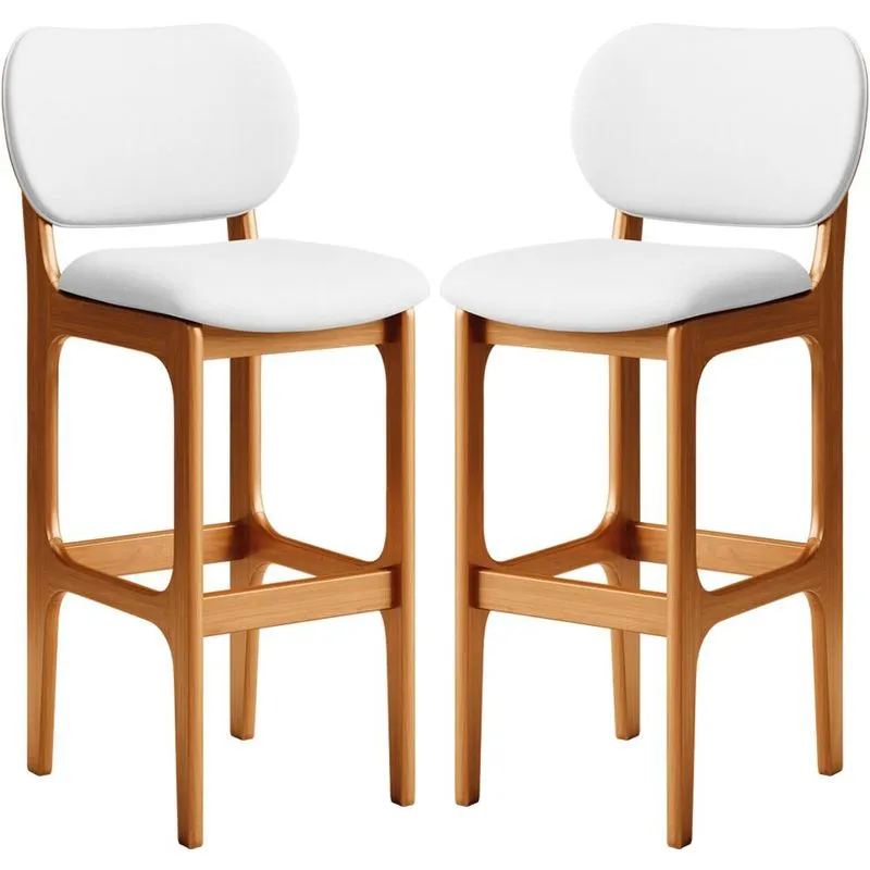 Kit 02 Banquetas Alta Para Cozinha Madeira Fixa Betta L02 Imbuia Corano Branco - Lyam Decor