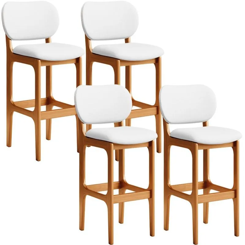 Kit 04 Banquetas Alta Para Cozinha Madeira Fixa Betta L02 Imbuia Corano Branco - Lyam Decor