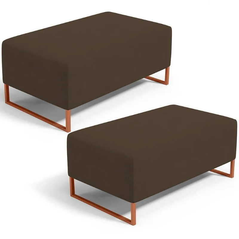 Kit 02 Puffs Decorativo Sala De Estar Cléo 90cm W01 Base Ferro Cobre Suede Marrom - Lyam Decor