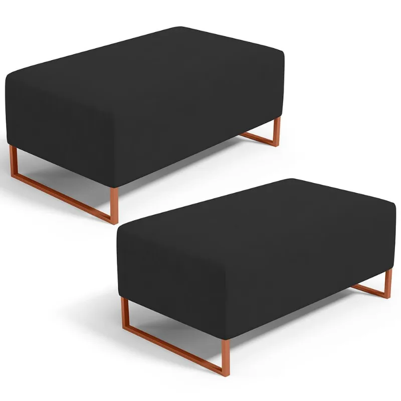 Kit 02 Puffs Decorativo Sala De Estar Cléo 90cm W01 Base Ferro Cobre Suede Preto - Lyam Decor