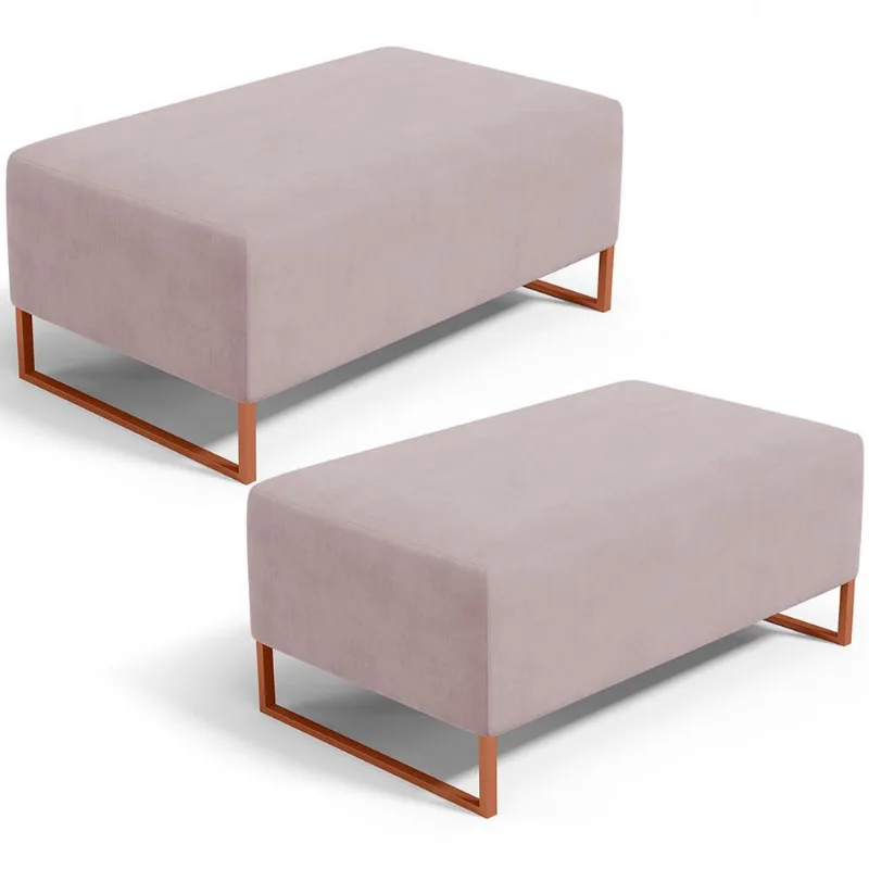 Kit 02 Puffs Decorativo Sala De Estar Cléo 90cm W01 Base Ferro Cobre Suede Rosê - Lyam Decor