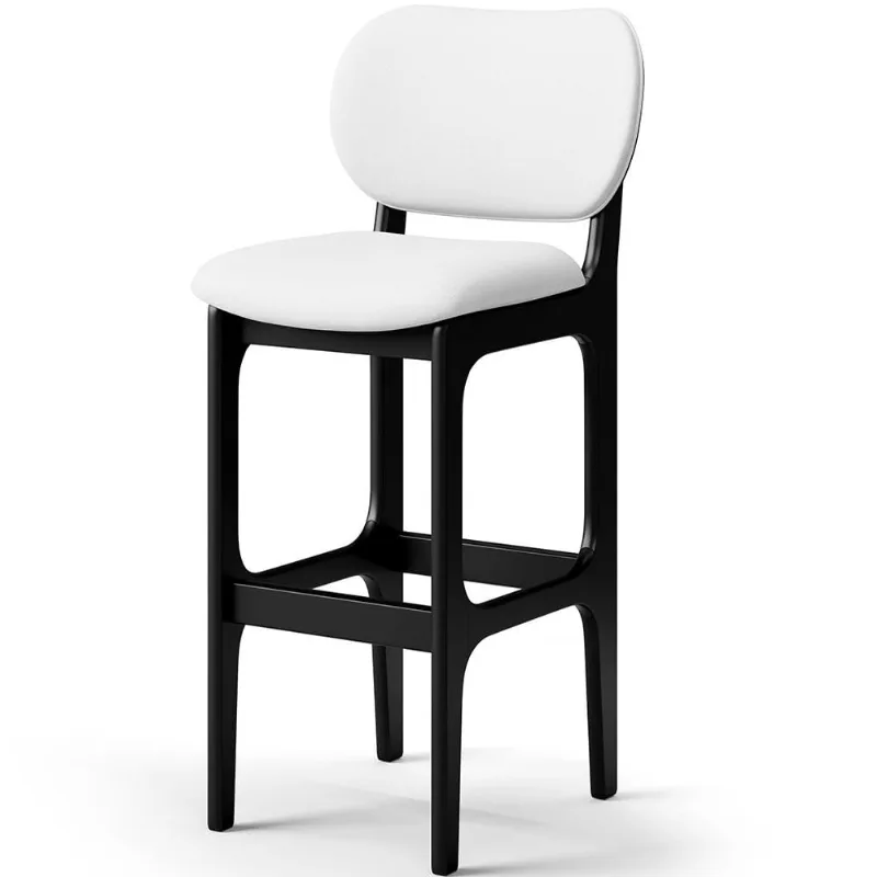 Banqueta Alta Para Cozinha Madeira Fixa Betta L02 Preto Facto Branco - Lyam Decor - Lyam Decor