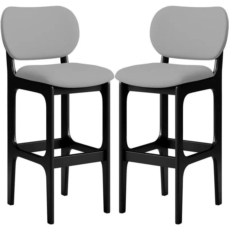 Kit 02 Banquetas Alta Para Cozinha Madeira Fixa Betta L02 Preto Facto Cinza - Lyam Decor