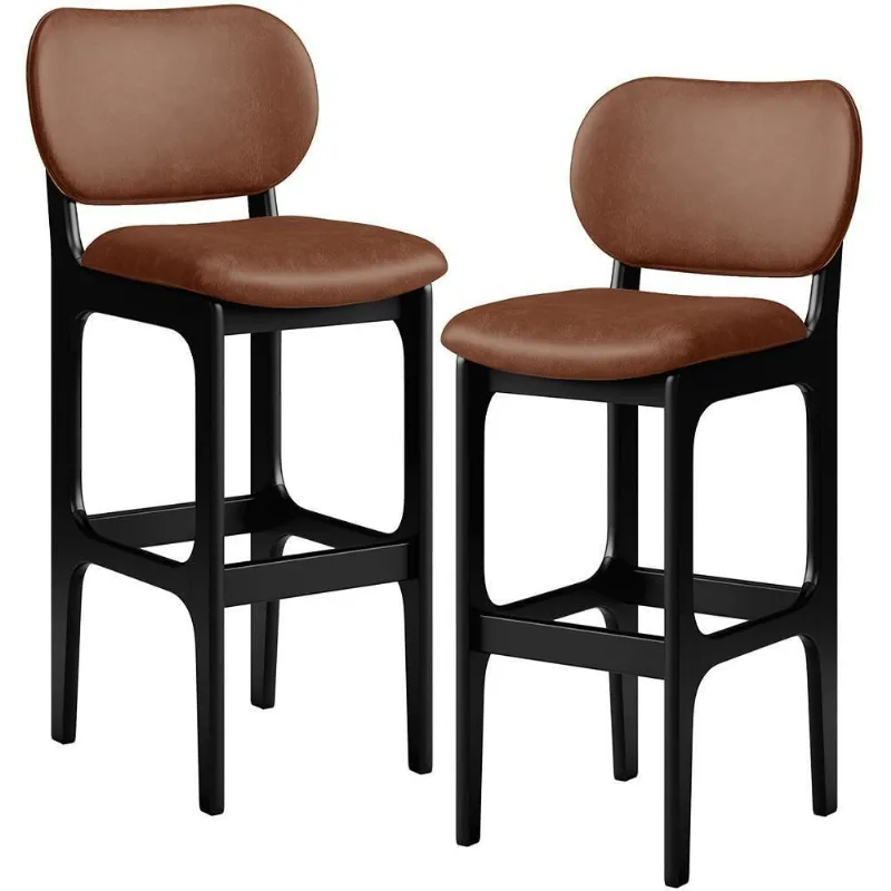 Kit 02 Banquetas Alta Para Cozinha Madeira Fixa Betta L02 Preto Couríssimo Marrom - Lyam Decor
