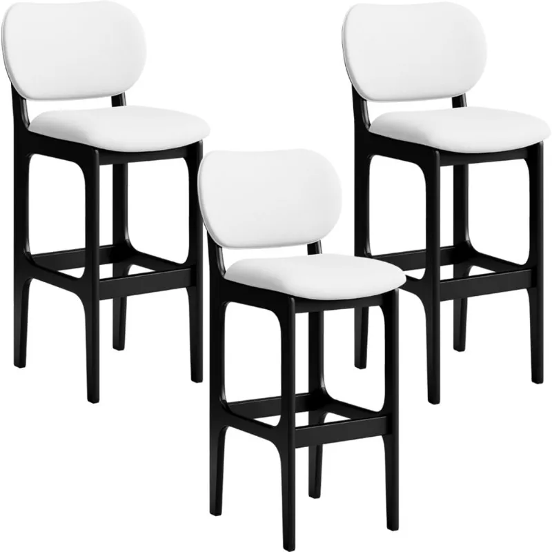 Kit 03 Banquetas Alta Para Cozinha Madeira Fixa Betta L02 Preto Facto Branco - Lyam Decor - Lyam Decor