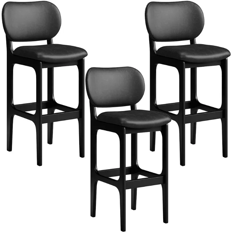Kit 03 Banquetas Alta Para Cozinha Madeira Fixa Betta L02 Preto Couríssimo Preto - Lyam Decor - Lyam Decor