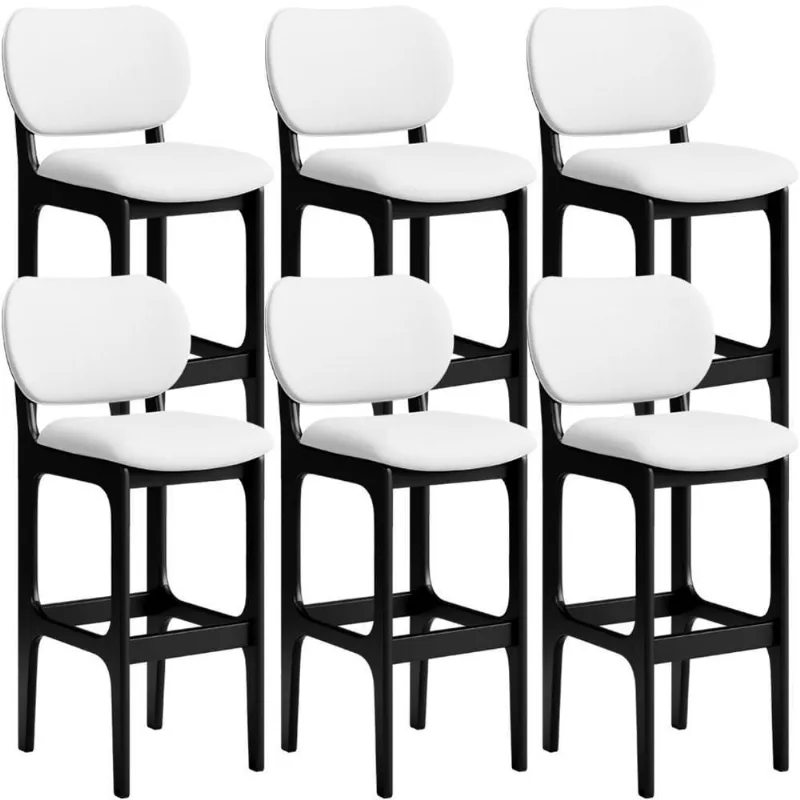 Kit 06 Banquetas Alta Para Cozinha Madeira Fixa Betta L02 Preto Facto Branco - Lyam Decor