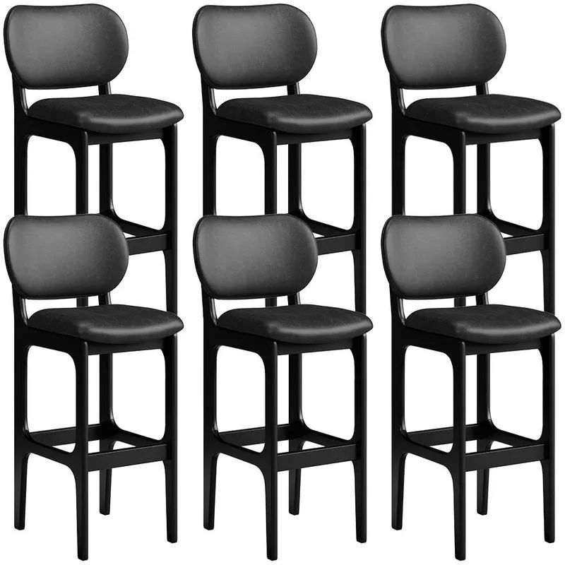 Kit 06 Banquetas Alta Para Cozinha Madeira Fixa Betta L02 Preto Couríssimo Preto - Lyam Decor