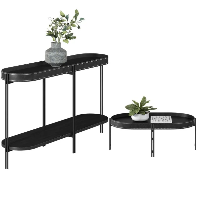 Kit Aparador Decorativo Para Sala Estar Industrial com Mesa de Centro Nord L05 Preto - Lyam Decor - Lyam Decor