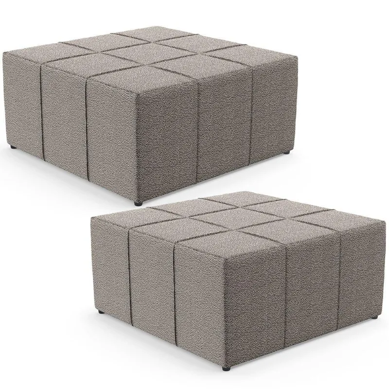 Kit 02 Puffs Decorativos Para Sala De Estar Quadrado Milano 90x90 W01 Bouclê Bege - Lyam Decor