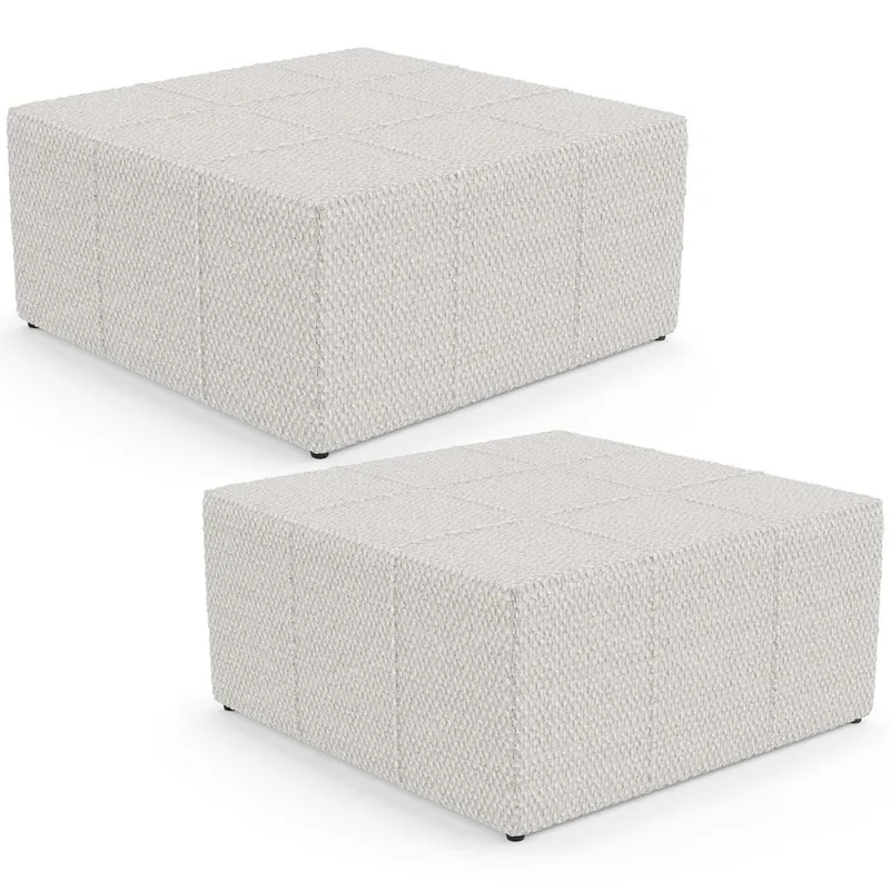 Kit 02 Puffs Decorativos Para Sala De Estar Quadrado Milano 90x90 W01 Bouclê Cru - Lyam Decor