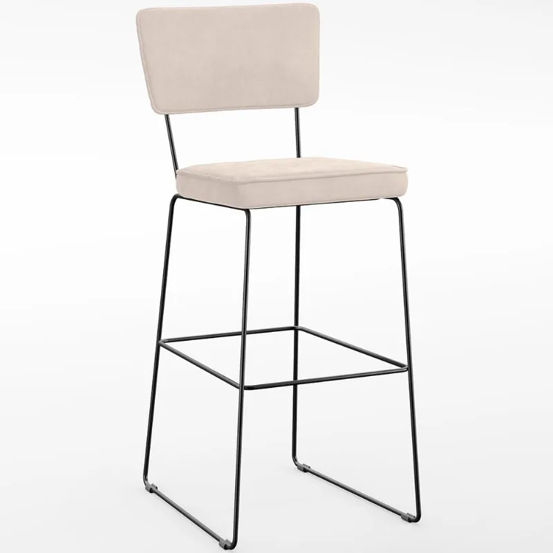 Banqueta Alta Para Cozinha Sala De Jantar Base Em Aço Fixa Allana L02 Suede Bege - Lyam Decor - Lyam Decor
