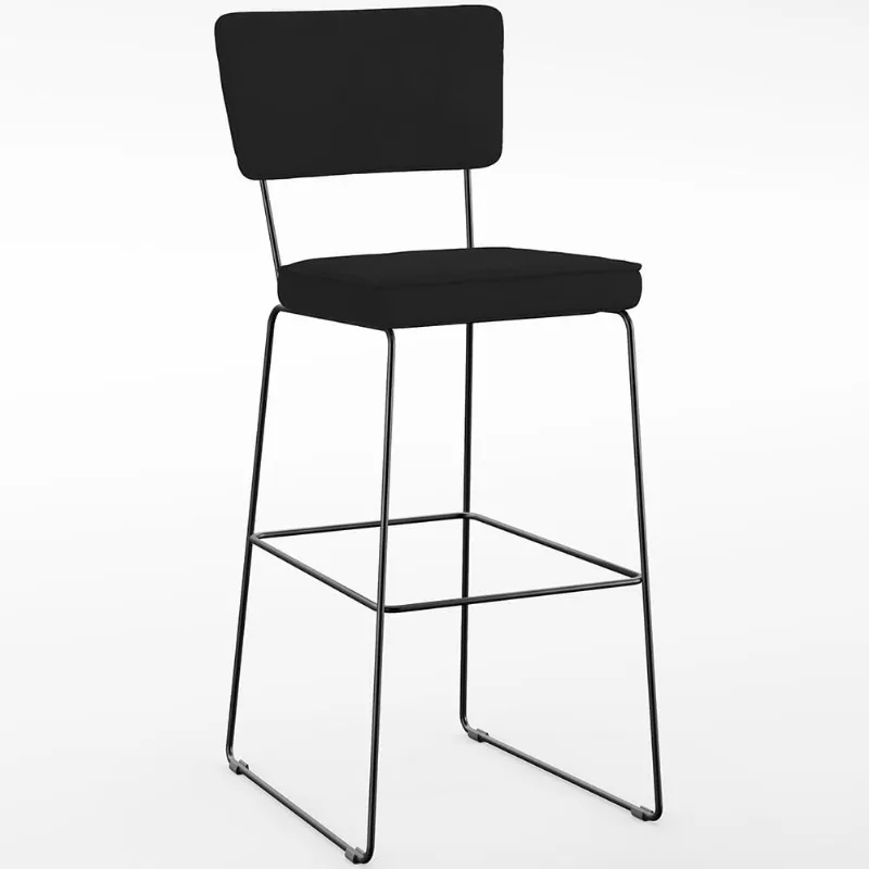 Banqueta Alta Para Cozinha Sala De Jantar Base Em Aço Fixa Allana L02 Suede Preto - Lyam Decor - Lyam Decor